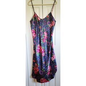 California Dynasty 1X Vintage Floral Liquid Satin Chemise‎ Nightgown Women Plus